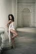 Beautiful young woman posing in a castle interior
