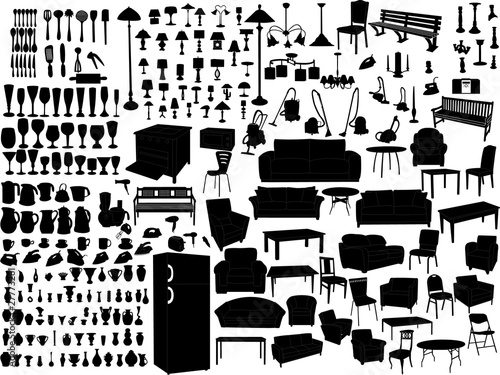 Vector: household items silhouette - vector household items silhouette - vector