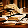 opened book, lying on the bookshelf