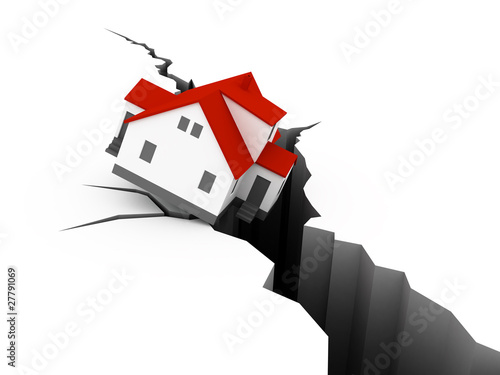 Illustration: real estate crisis concept, house earthquake real estate crisis concept, house earthquake