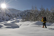 Lone Alpine Touring Skier in fresh glittering snow