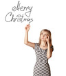 businesswoman writting Merry Christmas
