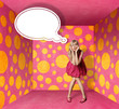 surprised blonde in pink dress with thought bubble