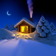 A small cottage in the fairy forest in snowy New Year's Eve A small cottage in the fairy forest in snowy New Year's Eve