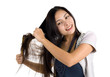 woman brushing her hair