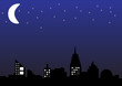 city landscape with a moon on the sky