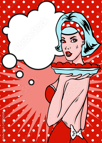 Illustration: Lady With Pie Retro Popart Style Household advertise A Real Cuti Lady With Pie Retro Popart Style Household advertise A Real Cuti