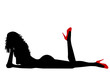 Naked sexy woman silhouette with red shoes