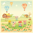 Baby farm animals in the countryside. Isolated vector objects.