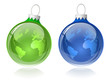 Globe christmas balls. Christmas baubles with World map.
