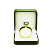 Engagement ring in box on white