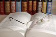 open book with glasses on the page