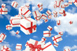 Lots of white gift boxes flying in the air