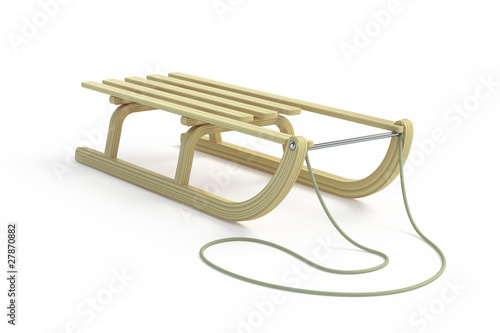 Illustration: Classic wooden sled on white background Classic wooden sled on white background