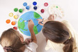 Photo: children draw colored paints globe children draw colored paints globe