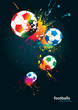 The colorful footballs on a black background