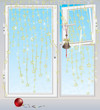 Winter window with frosty patterns decorated by garland Winter window with frosty patterns decorated by garland