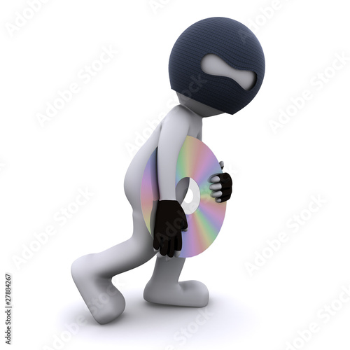 Illustration: 3d character stealing cd. Computer piracy concept 3d character stealing cd. Computer piracy concept