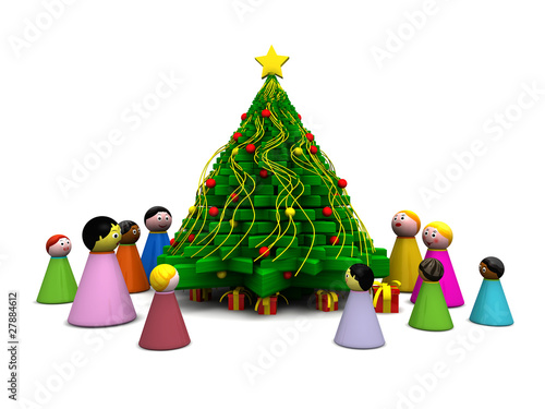 Illustration: Gruppo multietnico con albero Gruppo multietnico con albero