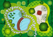 Plan de Jardin Pelouse Plan d'Eau Plantations Mobilier