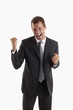 Victorious man holding fists up and shouting