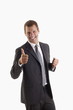 Man signing thumbs up