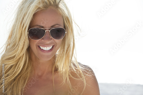 Photo: Sexy Beautiful Laughing Blond Girl In Aviator Sunglasses Sexy Beautiful Laughing Blond Girl In Aviator Sunglasses