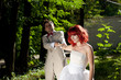 Cute couple posing in forest