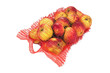 the red string bag of bright red and green apples isolated over