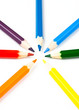 Pencils pointing to the center over white