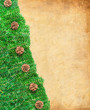 Christmas frame with Pine needles and cones on paper textures Christmas frame with Pine needles and cones on paper textures