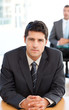 Concentrated businessman during a meeting with a colleague