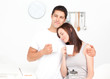 Lovely couple drinking coffee during breakfast Lovely couple drinking coffee during breakfast