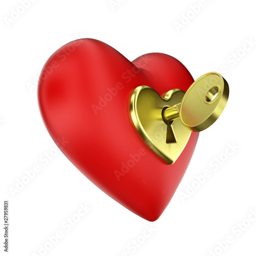 Illustration: Cuore rosso con serratura e chiave Cuore rosso con serratura e chiave