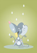 lucky mouse under rain on green background
