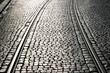 Straßenbahnschienen auf Kopfsteinpflaster in Kassel