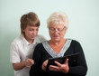 Happy family: Grandmother and grandson.