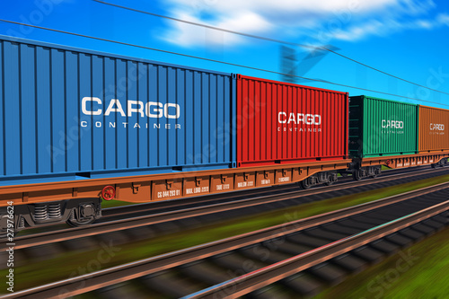 Photo: Freight train with cargo containers Freight train with cargo containers
