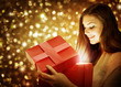 Beautiful Girl Getting Christmas or New Year Gift