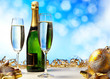 Glass of champagne against blue background . new year