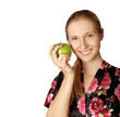 happy woman with agreen apple