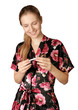 happy woman with pregnancy test