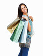 Smiling brunette holding shopping bags