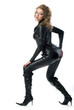 Photo: beauty woman in leather overalls beauty woman in leather overalls