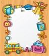 Frame with colorful school icons, wooden background Frame with colorful school icons, wooden background