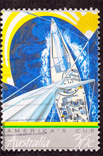 Photo: Australia II Postage Stamp America's Cup Yacht Mast Sailboat Australia II Postage Stamp America's Cup Yacht Mast Sailboat