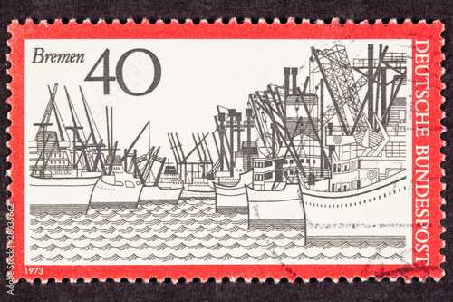 Photo: Postage Stamp Used West German Freighters Docked Bremen Harbor Postage Stamp Used West German Freighters Docked Bremen Harbor