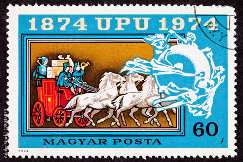 Photo: Hungary Stamp Mail Delivery Stagecoach Universal Postal Union Hungary Stamp Mail Delivery Stagecoach Universal Postal Union