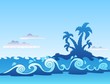 Seascape with palm island and waves