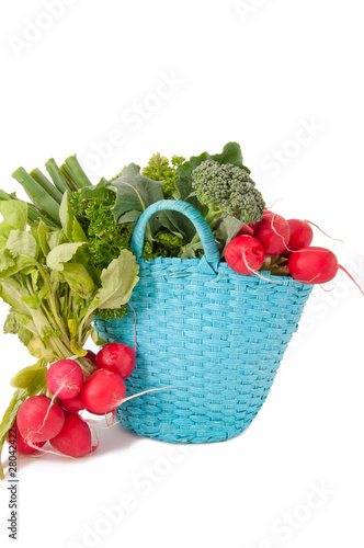 Photo: Fresh vegetables with a blue platform Fresh vegetables with a blue platform